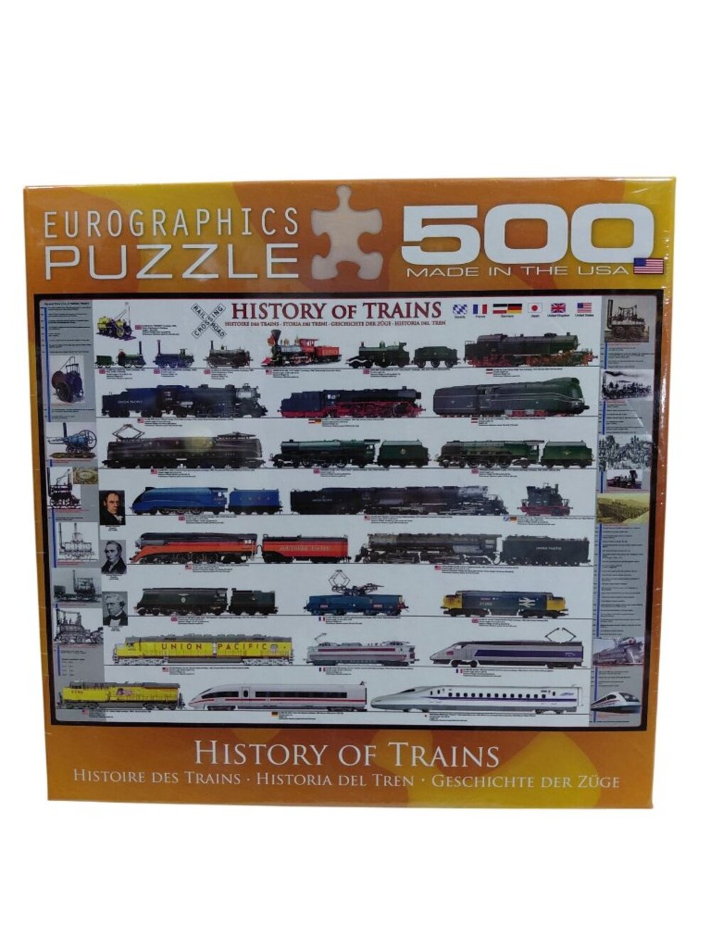 NEW EuroGraphics History Of Trains 500-Piece Puzzle Made In USA Sealed